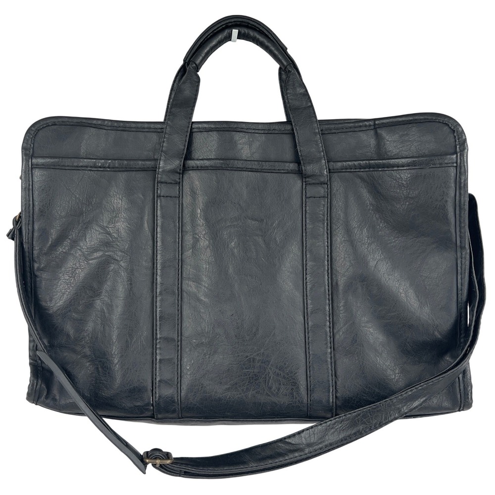 Mens Black Faux Leather Briefcase Laptop Bag Adjustable Strap